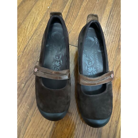 Merrill Plaza Bandeau Brown Leather + Suede Mary Jane Shoes Size 8 - Picture 1 of 8